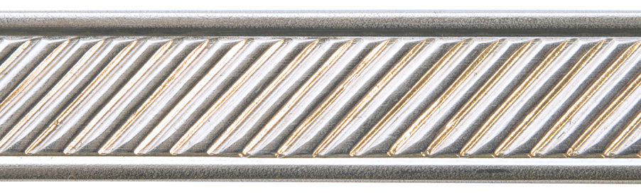Close-up of 16 gauge nickel silver pattern wire with slanted lines and border design for jewelry making
