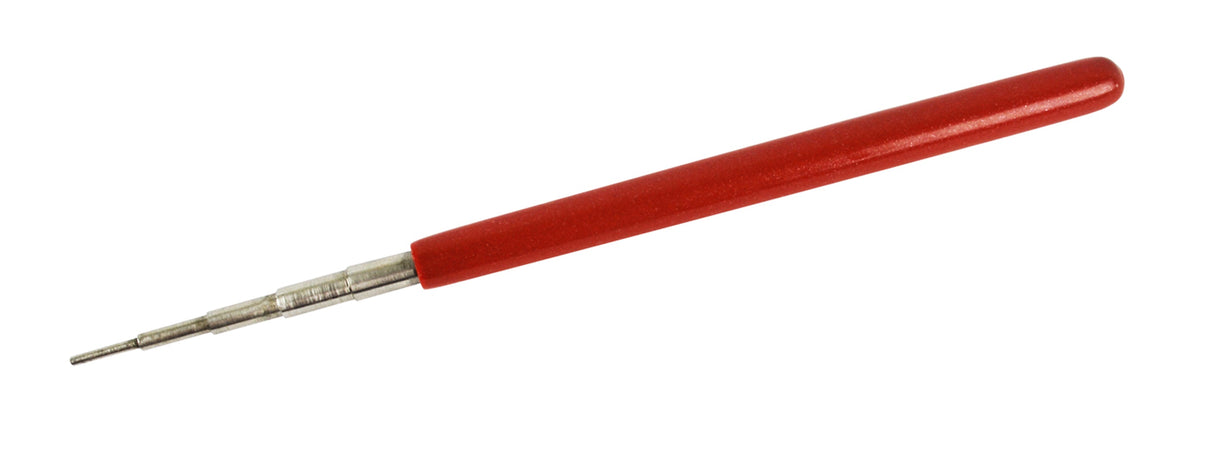 Wire wrapping mandrel with five stainless steel diameter options and red non-slip handle for jewelry making