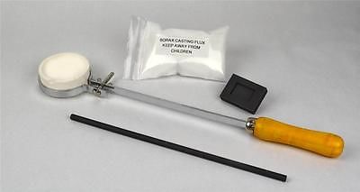 Gold melting kit with crucible, mold, borax, tongs, and graphite rod for refining metals