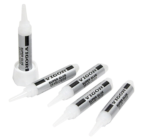 5-pack of Vigor™ Super Glue 40/60 Series 2-gram tubes for strong, fast bonding of metals, plastics, rubber, ceramics, and glass