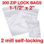 200 piece 1-1/2" x 2" clear 2mil zip lock plastic bags resealable baggies