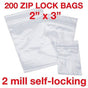 200 piece clear 2x3 inch 2 mil zip lock bags reusable plastic baggies