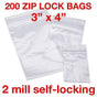 200 clear 3x4 inch 2MIL zip lock plastic bags 200 piece set