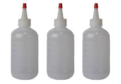 Set of 3 durable 8 oz storage dispense squeeze bottles with red twist caps for flux borax boric acid and casting chemicals