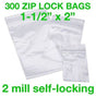 300 piece clear 1.5 x 2 inch 2mil zip lock reclosable plastic bags