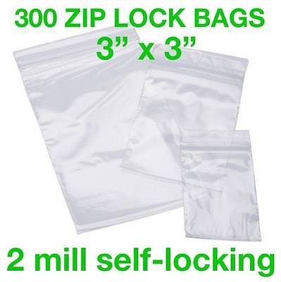 300 piece 3x3 inch clear 2mil zip lock poly bags reusable plastic baggies