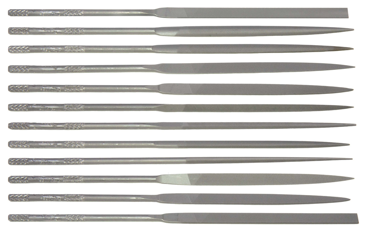 12-Piece Glardon™ Vallorbe Swiss 5-1/2" Needle File Set w/ Pouch Medium Cut #2 by PMC Supplies