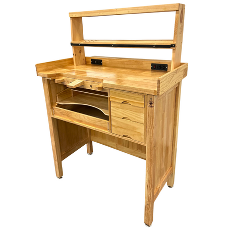 Deluxe Solid Wooden Jeweler’s Bench Set with Shelf Organizer & Built-In Power Outlets + USB Ports