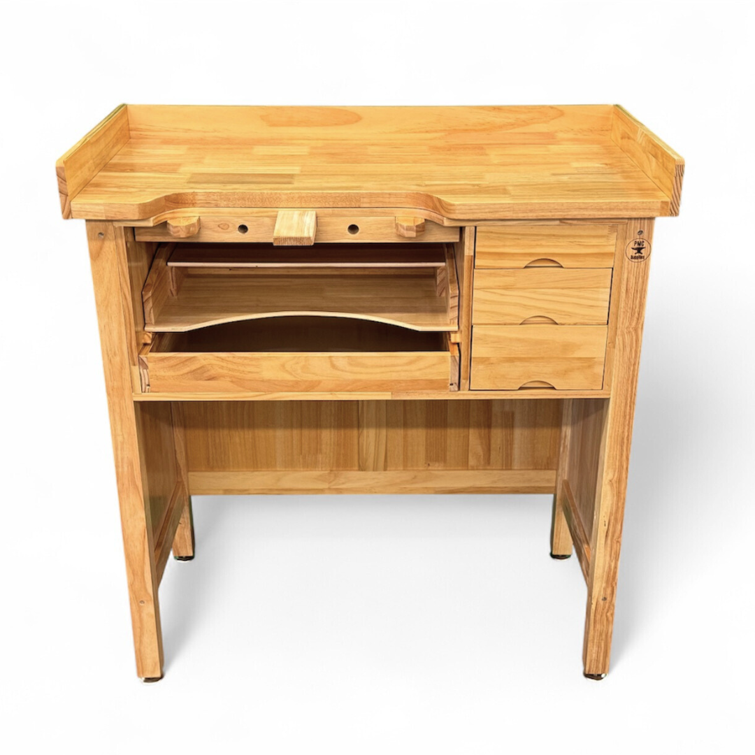 Deluxe solid wooden jewelers work bench with drawers and sturdy legs for jewelry making studio