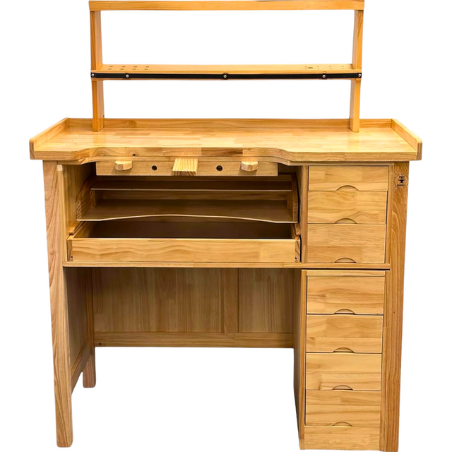 7 drawer deluxe solid wooden jewelers workbench with shelf organizer and spacious work surface