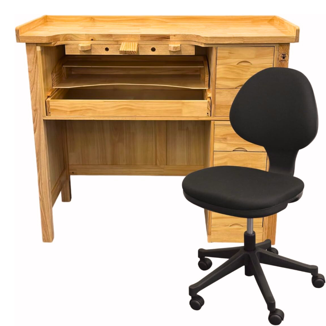 7 Drawer Jewelers Workbench Solid Wood Station with Seven Utility Storage Drawers and Chair