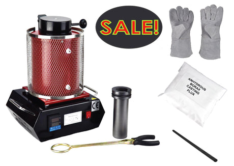 3 Kg Smelting Furnace Kit with gloves, casting flux, crucible, and tongs for metal melting and casting