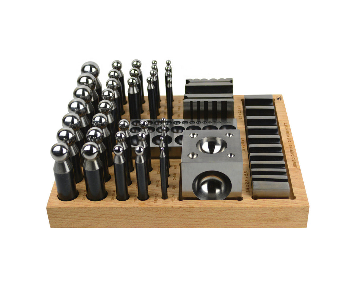 40-Piece Steel Dapping and Doming Punch Set with Wooden Block Base