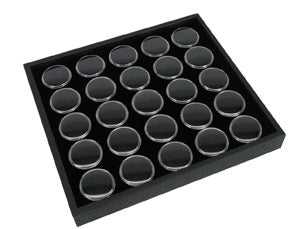Black Display Tray 25 - 1-1/4" Gem Jars by PMC Supplies