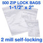Clear 500 piece 1.5x2 inch 2 mil Zip Lock Plastic Bags resealable poly bags