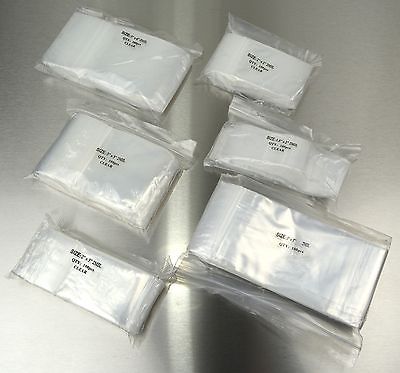 600 PIECE 2MIL ZIP LOCK POLY RECLOSABLE PLASTIC CLEAR BAGGIES ASSORTED SIZES LOT by PMC Supplies
