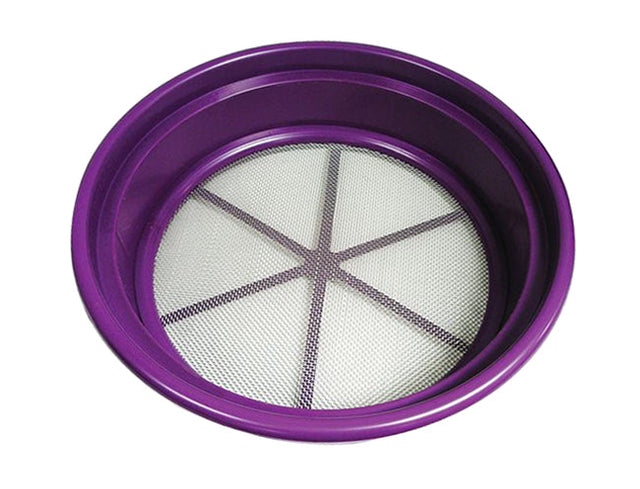 Purple plastic framed stainless steel classifier with 1/12" mesh for soil and grain screening