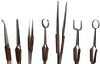 7-piece fiber grip soldering tweezer set with self-closing cross lock and various tip shapes for precise jewelry and electronics repair