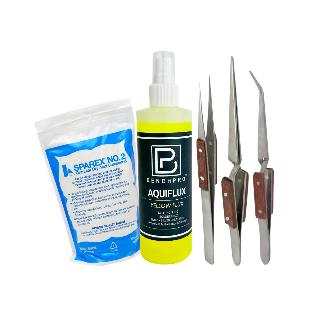 Professional Soldering Kit with Aquiflux Flux, Precision Tweezers, and Sparex Acid Compound