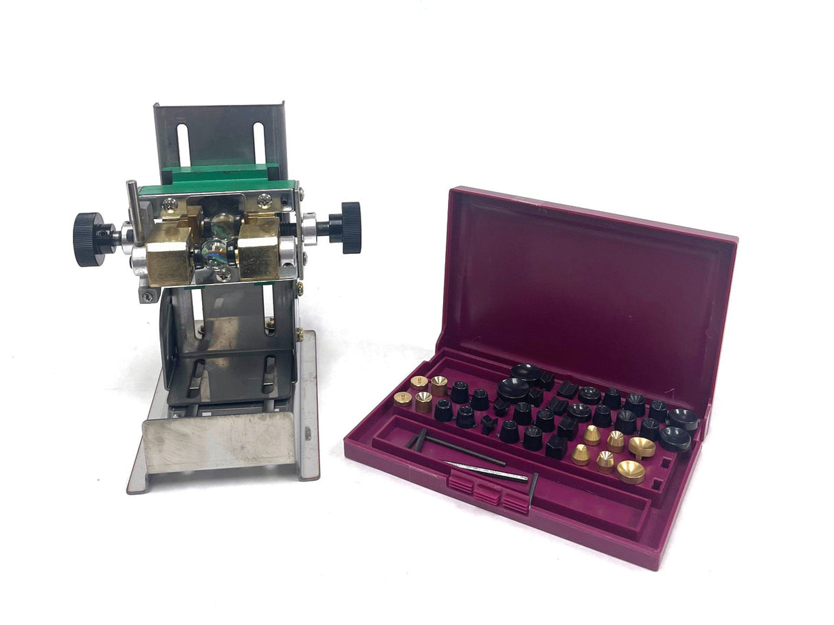 Ultrasonic Bead Vise with interchangeable mounts and lock-and-flip mechanism for precision bead drilling