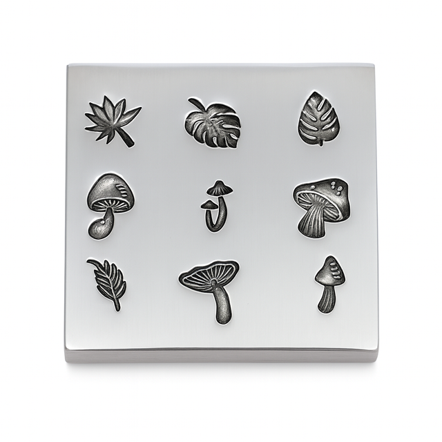 Shot Plate 9 Designs Assorted Shapes Impression Dies Mushroom Plant Leaves
