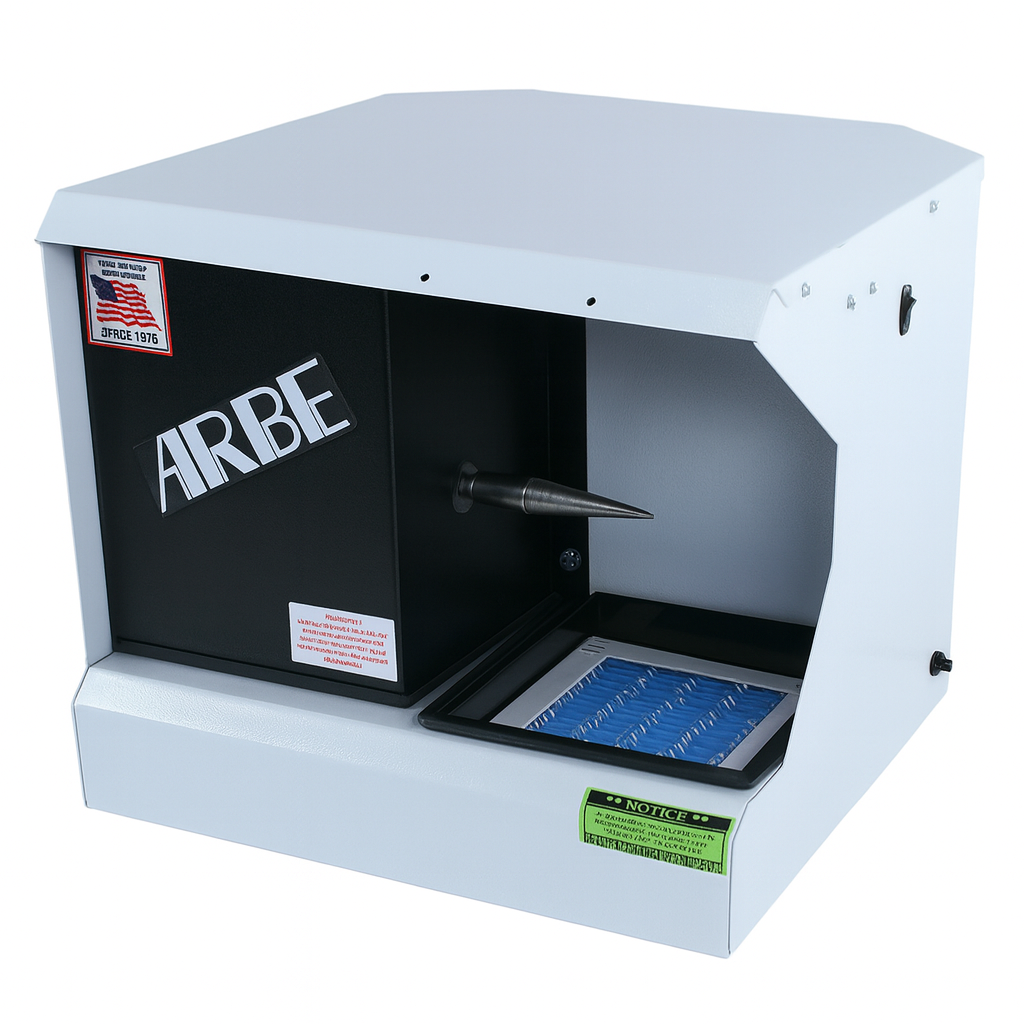 Arbe polishing machine with down draft single spindle and variable speed for efficient dust collection and jewelry polishing