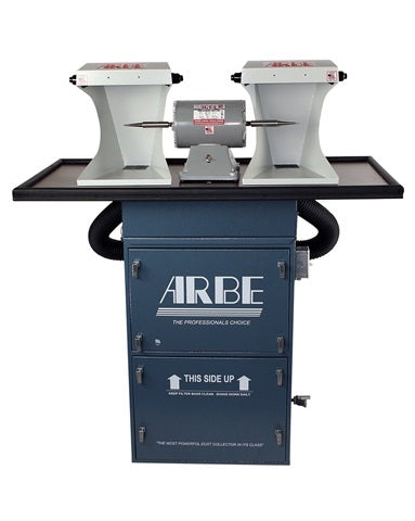 Arbe Polishing System floor model with double spindle motor and steel hoods for professional polishing and dust collection