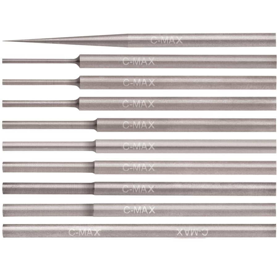 GRS 022-854 C-Max Carbide 3/32" Round Shank Stepped Round Gravers-Set of 10