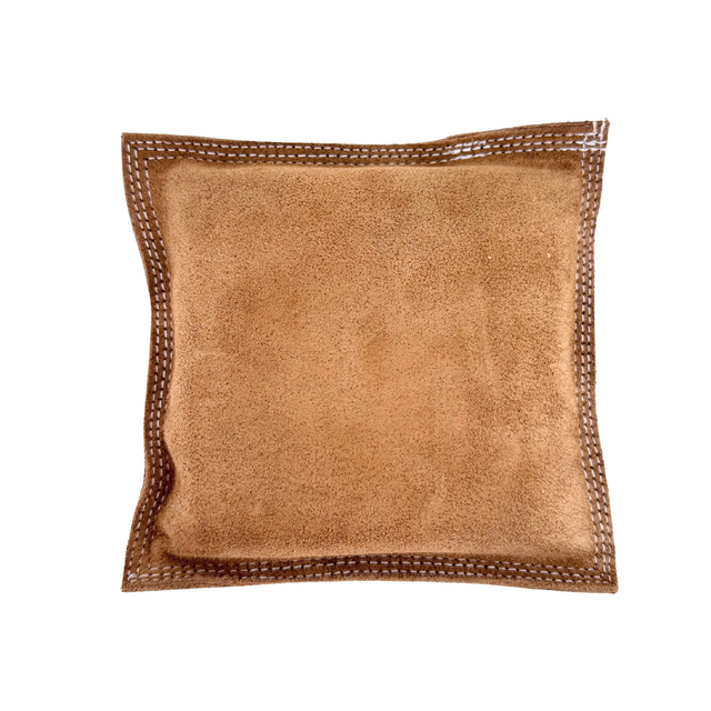 6-inch square leather sand bag with durable stitched edges for stable engraving and metalworking support