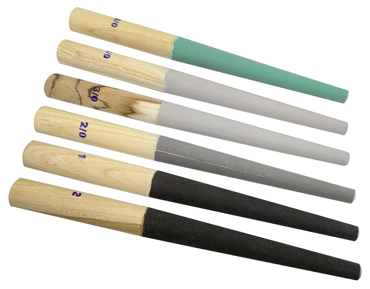 Round Sanding Sticks, Set of 6pcs in 6 grits Size:: 6/0 , 4/0 , 3/0 , 2/0, 1, 2 & Overall length: 9-1/40"