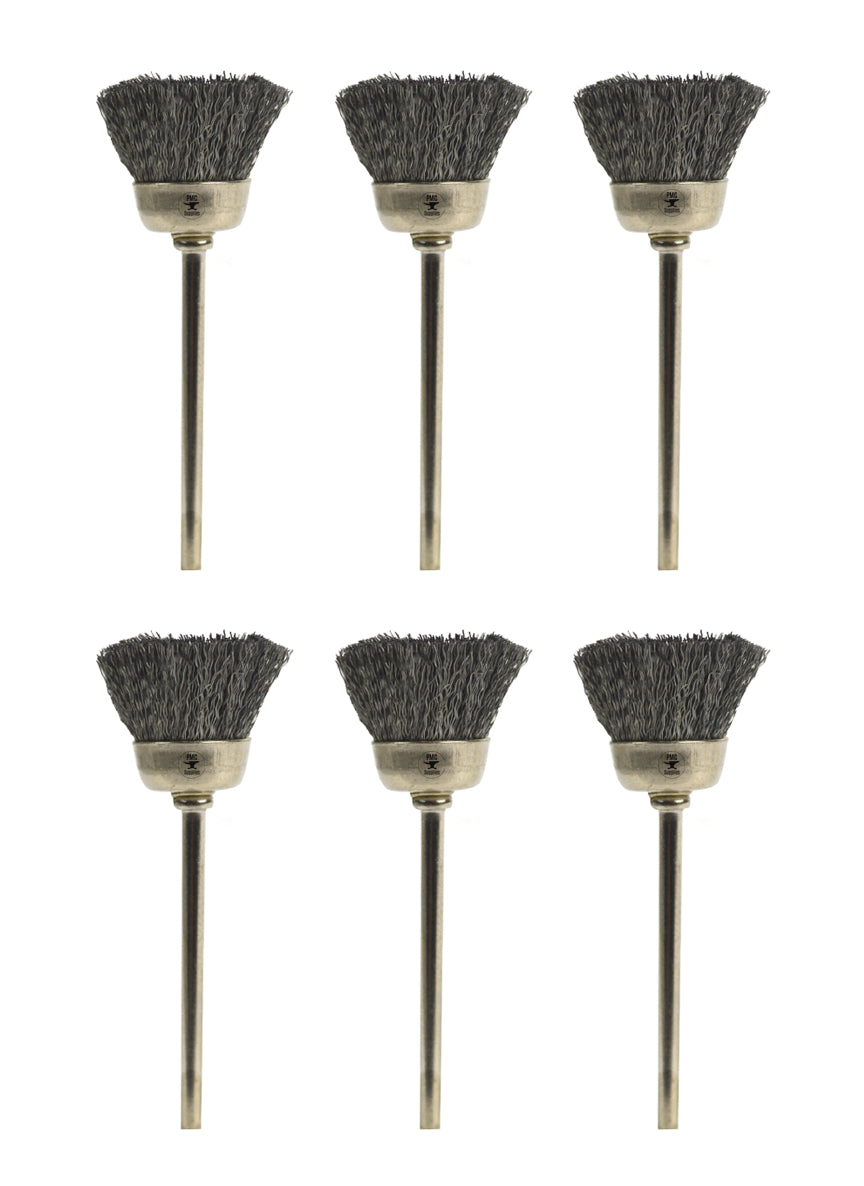 Set of 6 Steel Stiff Bristly Cup Brush with 3/32" Shanks