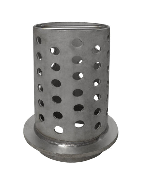 4-inch by 9.5-inch perforated stainless steel flask for vacuum-assisted gas removal in casting
