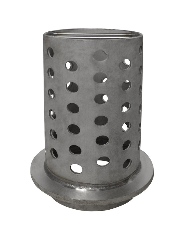 4-inch by 9.5-inch perforated stainless steel flask for vacuum-assisted gas removal in casting
