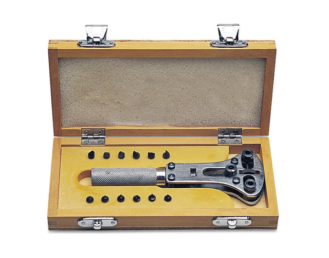 Jaxa-Style Case Wrench with precision bits in wooden storage box
