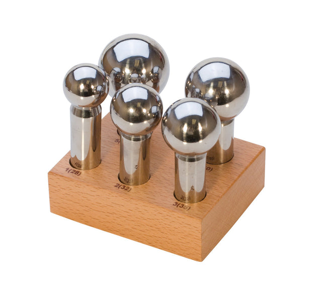 5 piece large punch set with wooden stand for jewelry making and metalwork, sizes 28 to 45 mm