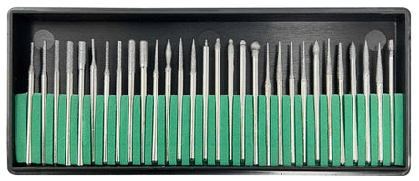 Set of 30 diamond burs with 3/32" shank for dental, jewelry, and hobby use