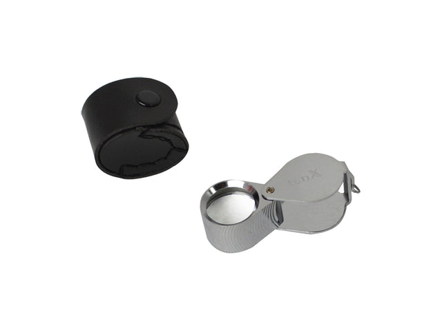 21.5 MM 10X Diamond Cut Silver Eye Loupe with black leather case for close-up inspection