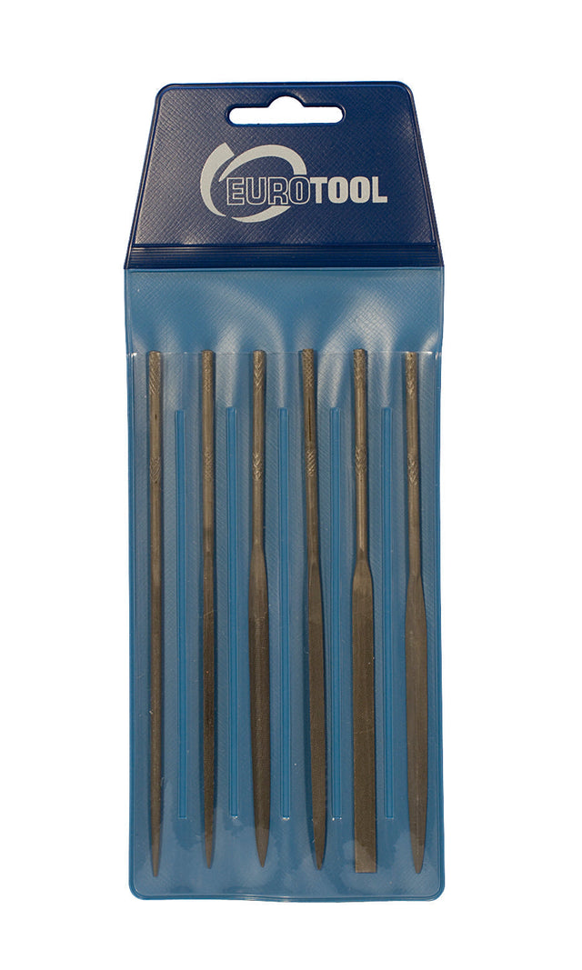 6 PC NEEDLE FILE SET cut 0 with 5-1/2 inch steel files in assorted shapes for precision metalworking and jewelry making