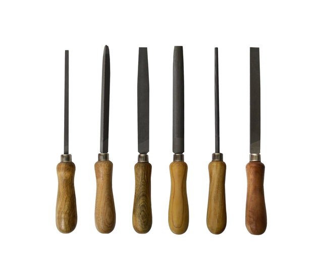 Set of 6 Large Steel Wax Files with Wooden Handle