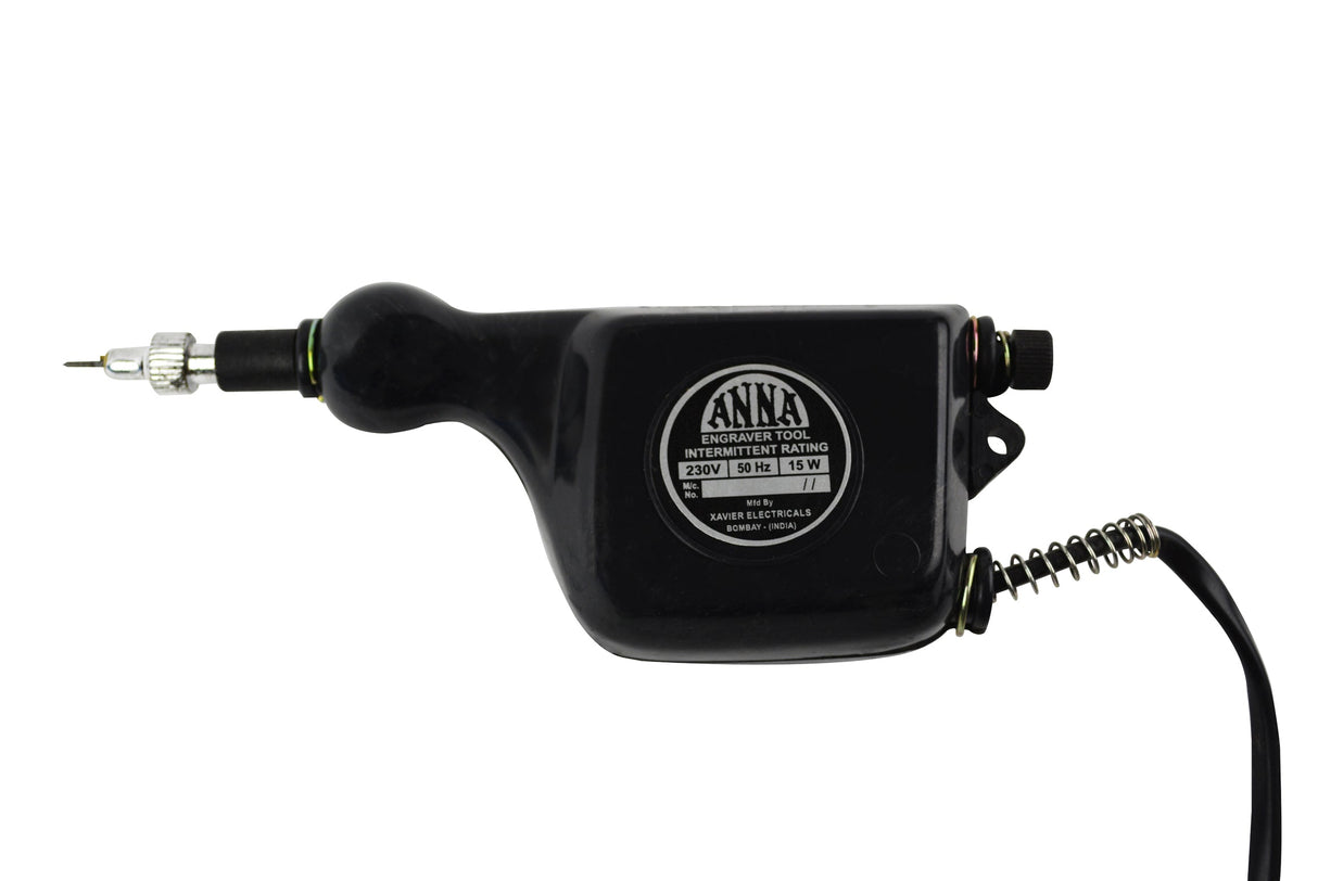 220 Volt Euro Engraver tool for precision metal, glass, and wood engraving with durable black casing and fine tip.