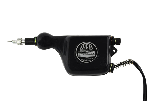 220 Volt Euro Engraver tool for precision metal, glass, and wood engraving with durable black casing and fine tip.