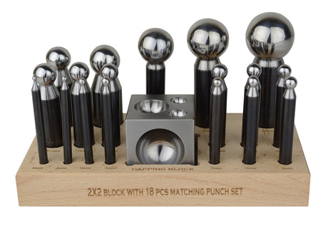 18-Piece Steel Dapping Punch Set with Dapping Block & Wooden Base 