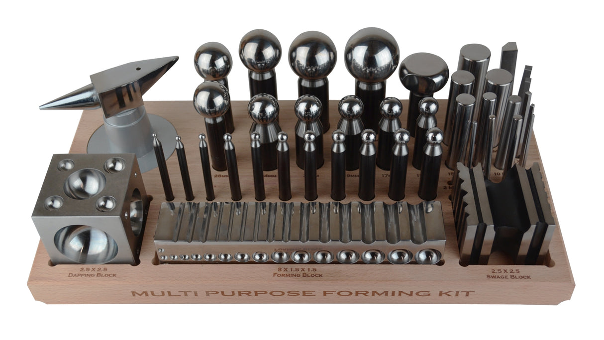 43-Piece Multi-Purpose Metal Forming Dapping Set with Block, Anvil, & Swage