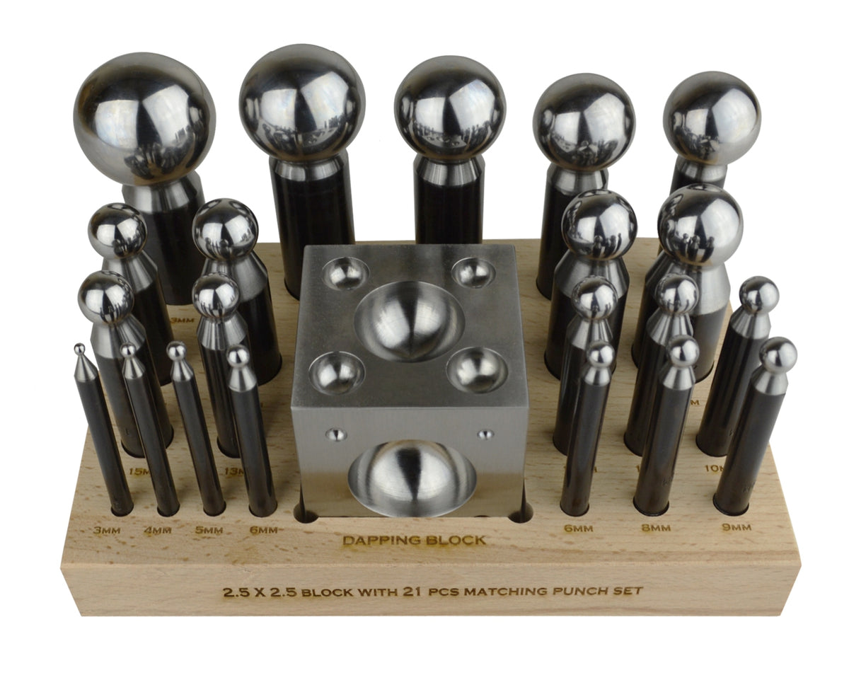 Dapping 23 Piece Round Steel Dapping Punch Set Dapping Block – PMC Supplies