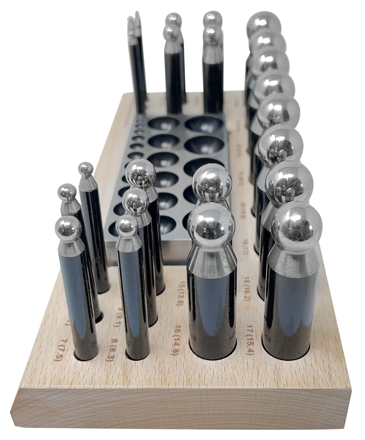 Dapping Set Base Dapping Punch and Plate Set 25 Piece on Wooden Base – PMC Supplies