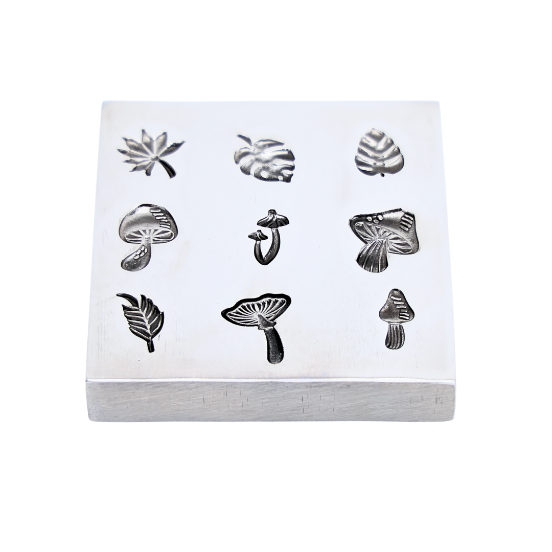 Shot Plate 9 Designs Assorted Shapes Impression Dies Mushroom Plant Leaves