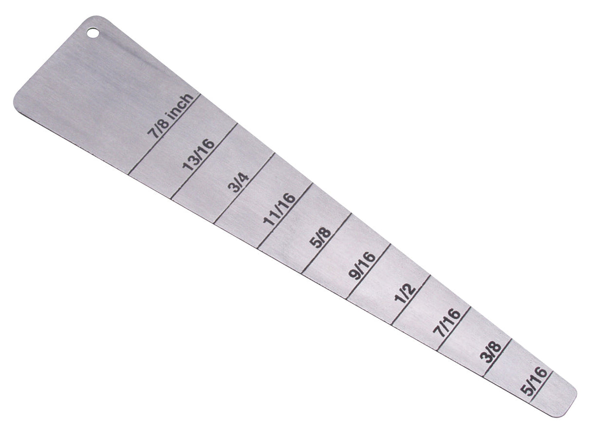 4-3/4 inch stainless steel spring bar measuring gauge with dual-unit embossed scale for watch lug distance measurement
