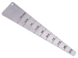 4-3/4 inch stainless steel spring bar measuring gauge with dual-unit embossed scale for watch lug distance measurement