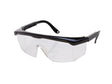 Clear safety glasses with impact-resistant polycarbonate lenses and adjustable black frame