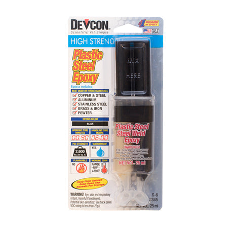 Devcon Plastic Steel Epoxy 25 ml syringe for high-strength metal bonding and repairs